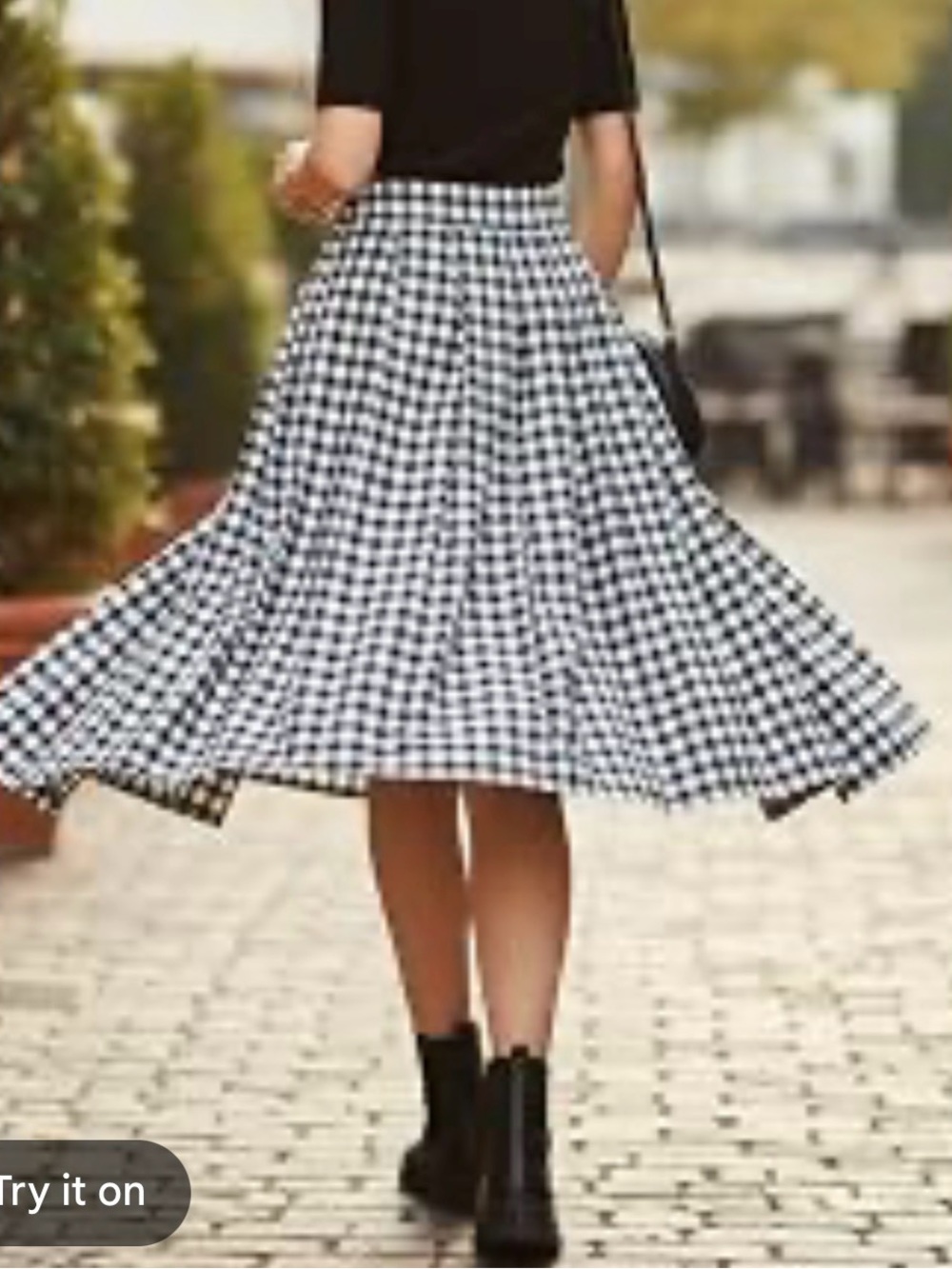 Rachel Zoe Black and White Gingham Midi Skirt
